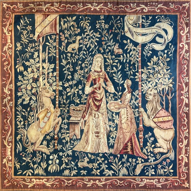 Tapisserie Aubusson Dame à la Licorn

Le toucher - Le Gout - L'Odorat - L'Ouie

La Vue - Mon Seul Désir